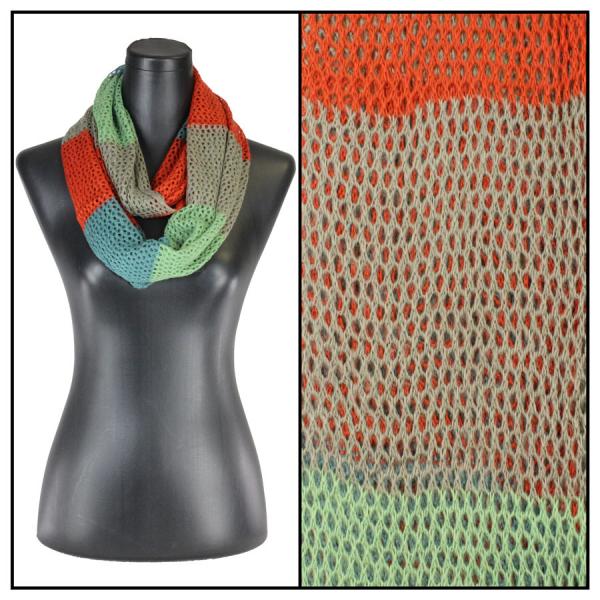 4059 Infinity Scarves - Knitted Multi Stripe  Orange-Mint - 