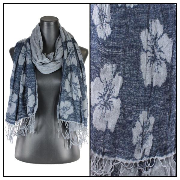 wholesale 1049 - Soft Pleats Flower Scarf Grey-Dark Blue Flower Border & Soft Pleats 1049 - 