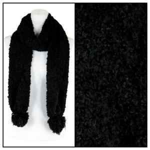 1052 - Faux Shearling Scarves Black Oblong Scarf - Shearling Pom Pom 1052 - 