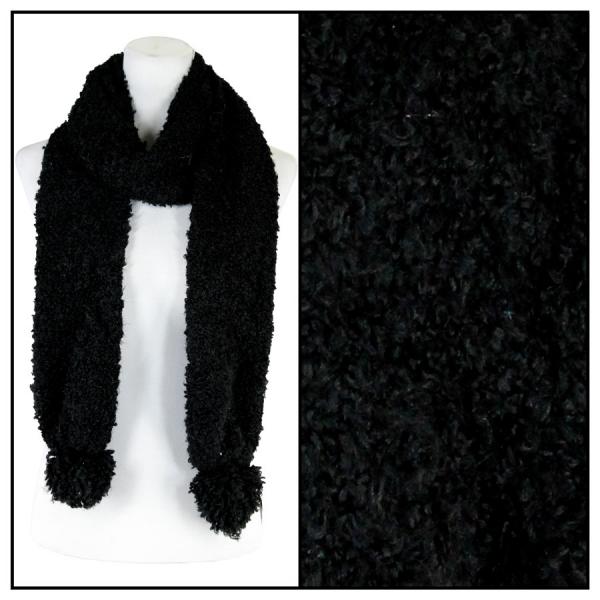 Wholesale 1052 - Faux Shearling Scarves Black Oblong Scarf - Shearling Pom Pom 1052 - 