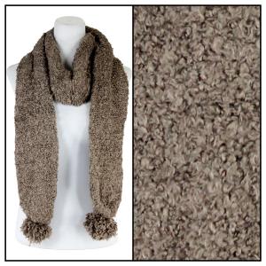 1052 - Faux Shearling Scarves Taupe Oblong Scarf - Shearling Pom Pom 1052 - 