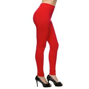 2278 - Fleece and Fur Lined Leggings Solid Red - Fleece Lined Leggings 900 - One Size Fits All