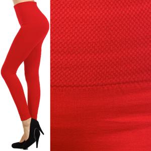 2278 - Fleece and Fur Lined Leggings High Waisted Textured - Solid Red - Fleece Lined Leggings - One Size Fits All