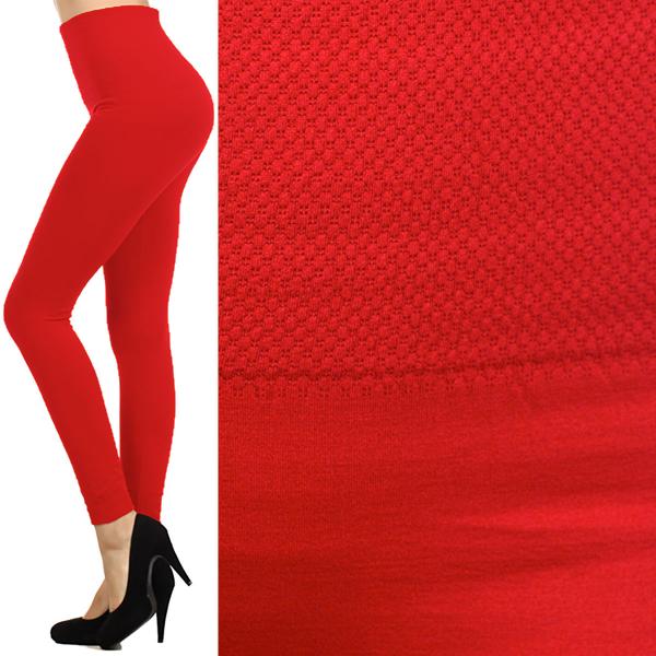 Wholesale 2278 - Fleece and Fur Lined Leggings High Waisted Textured - Solid Red - Fleece Lined Leggings - One Size Fits All