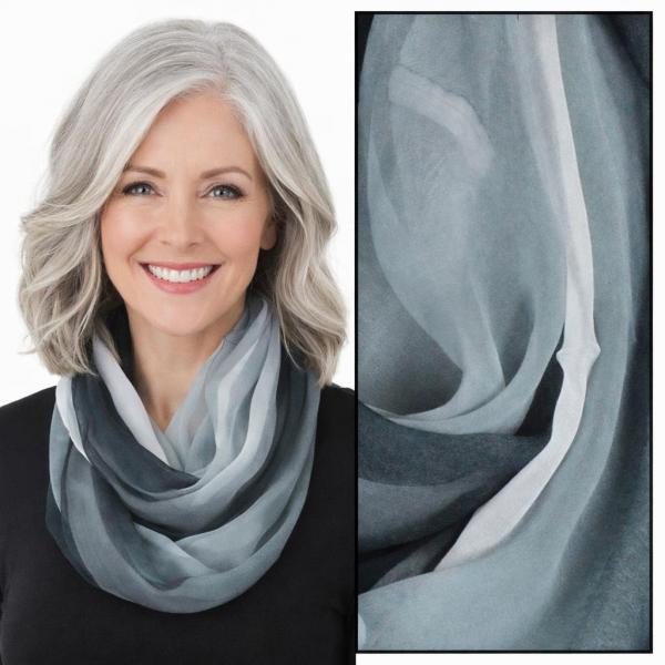 Wholesale 2508 - Silky Jewelry Infinity Scarves TC01<br>Tri-Color - Black-Grey-White - 22