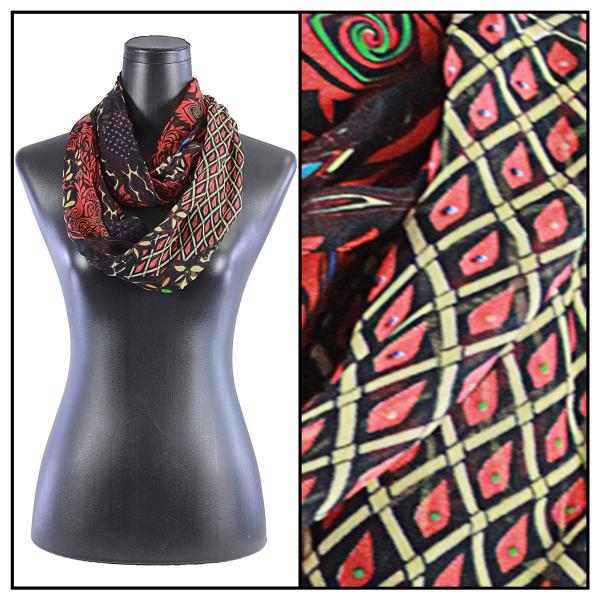 Wholesale 2282/T - Silky Dress Infinities Peacock Abstract - Black-Red (MB) - 22