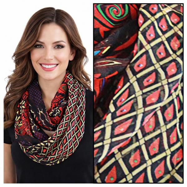 Wholesale 2282/T - Silky Dress Infinities Peacock Abstract - Black-Red (MB) - 22