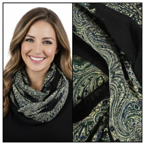 Wholesale 1909/T - Silky Dress Scarves  PB01<br>Paisley Border - Black  - 22