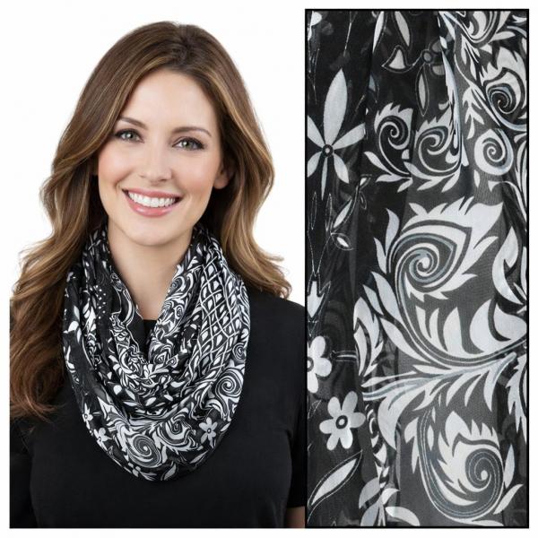Wholesale 2282/T - Silky Dress Infinities PCA05<br>Black-White Peacock Abstract  - 22