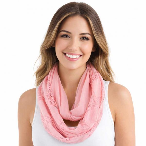 wholesale 4113 - Diamond Lace Infinity Scarves Pink - 