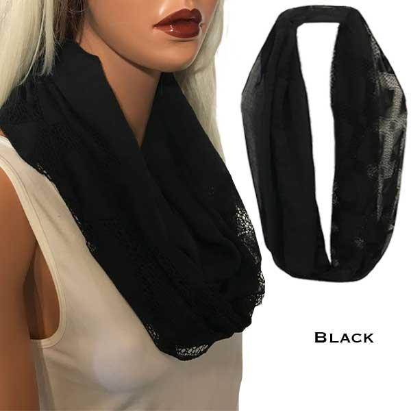 wholesale 4113 - Diamond Lace Infinity Scarves Black - 