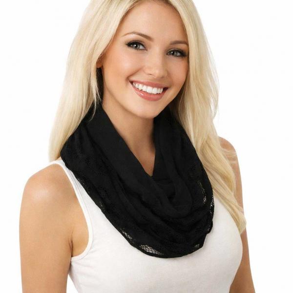 wholesale 4113 - Diamond Lace Infinity Scarves Black - 