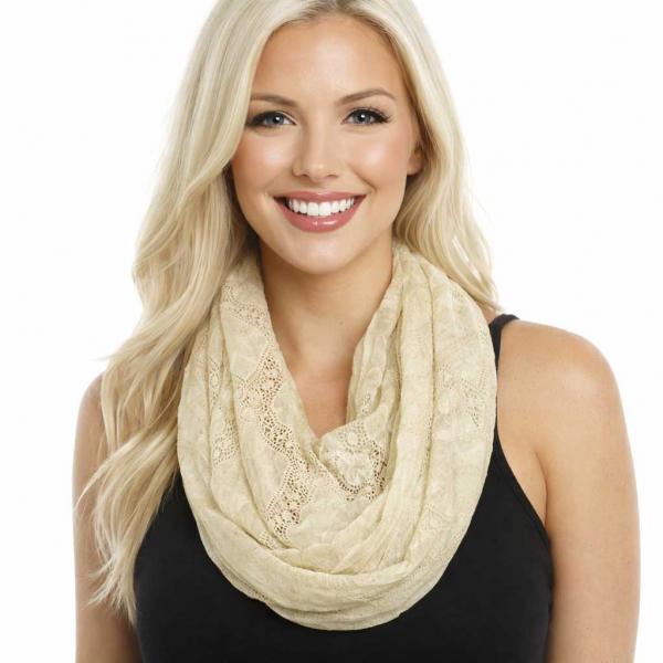 wholesale 4113 - Diamond Lace Infinity Scarves Beige - 