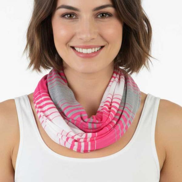 wholesale 8298 Infinity Scarves - Color Stripe Jersey Fuchsia (MB) - 