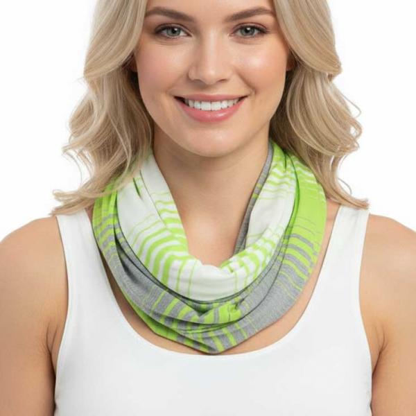 wholesale 8298 Infinity Scarves - Color Stripe Jersey Green - 