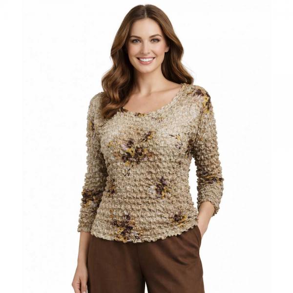 wholesale 231 - Popcorn Style - Long Sleeve Beige Floral - One Size Fits Most