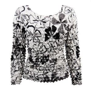 231 - Gourmet Popcorn - Long Sleeve White-Black-Grey Flowers  - One Size Fits Most