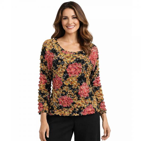 wholesale 231 - Popcorn Style - Long Sleeve Black-Pink Rose Floral - One Size Fits Most