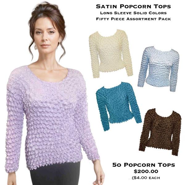 wholesale 231 - Travel Popcorn - Long Sleeve Satin Popcorn Tops - Long Sleeve<br>
50 Piece Assortment Pack 
 - One Size Fits Most