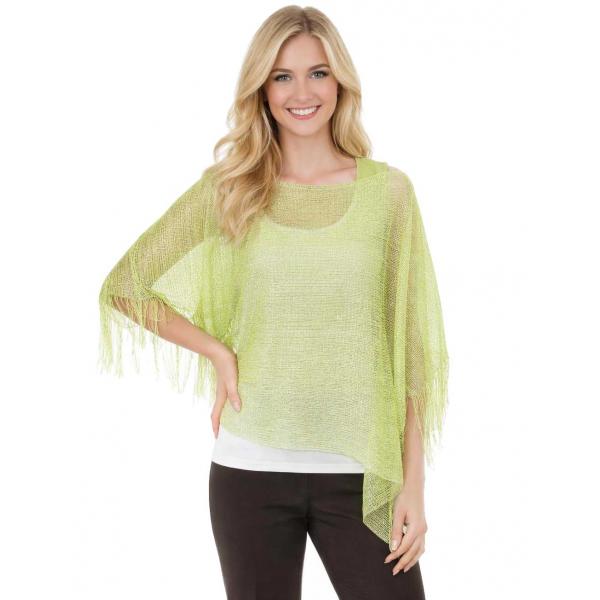 wholesale X016 - Metallic Mesh Poncho X016 - Leaf Green with Side Fringe - 