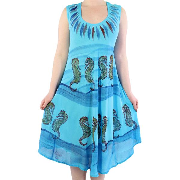 wholesale 2493 - Summer Dresses 11715 Blue Sea Horses Summer Calf Length Dress - 