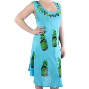 2493 - Summer Dresses 11716 Blue Pineapples Summer Calf Length Dress - 