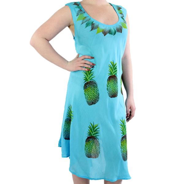 wholesale 2493 - Summer Dresses 11716 Blue Pineapples Summer Calf Length Dress - 