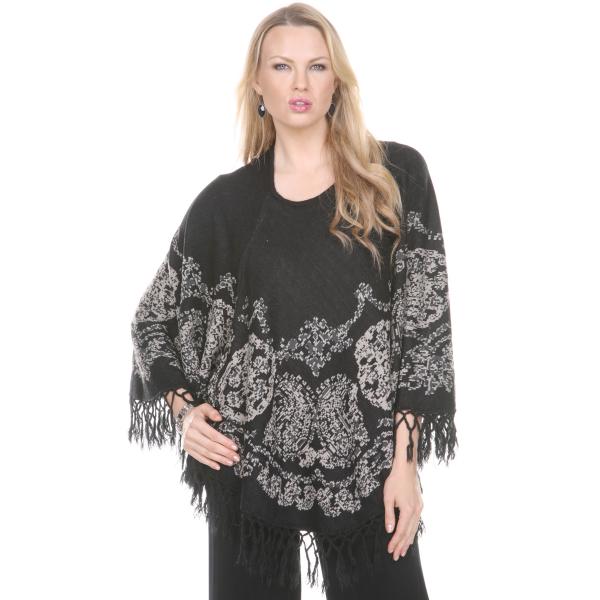 wholesale 8100  Poncho - Cotton Feel Paisley  Black - 