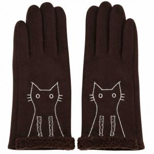 2390/T - Touch Screen Smart Gloves 1224/DKBR<br> 
Brown Cat Silhouette - One Size Fits Most