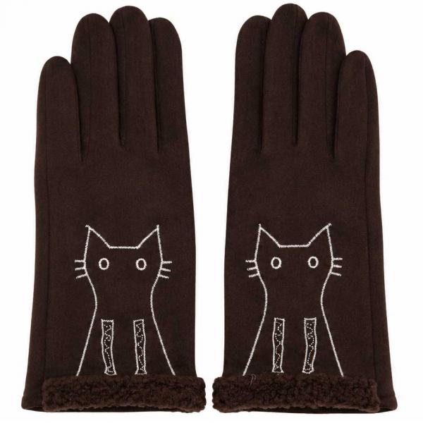 Wholesale 2390/T - Touch Screen Smart Gloves 1224/DKBR<br> 
Brown Cat Silhouette - One Size Fits Most