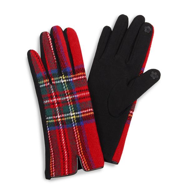 2390 - Touch Screen Smart Gloves 3529-RD <br>Red Tartan Plaid  - One Size Fits Most