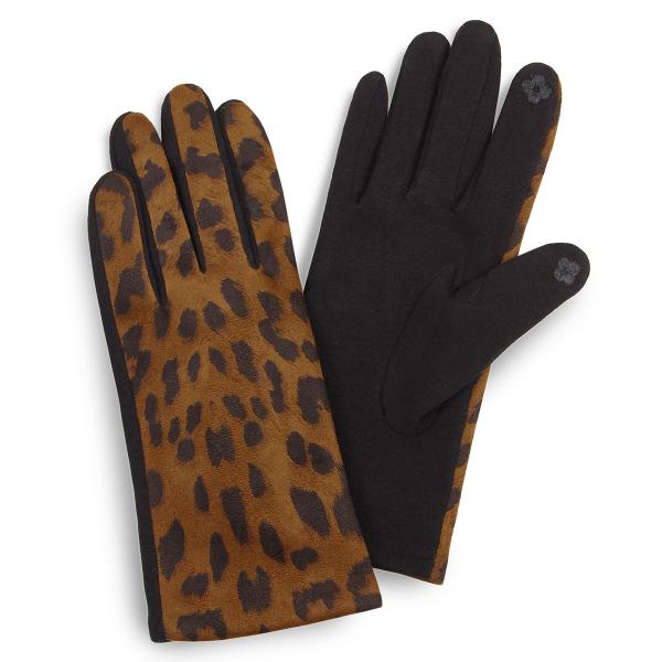 2390 - Touch Screen Smart Gloves 3548-TA<br> Leopard Print Taupe  - One Size Fits Most