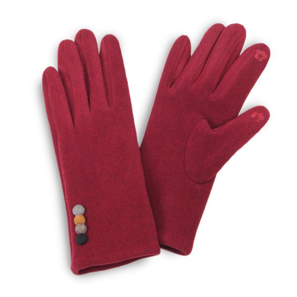 wholesale 2390/T - Touch Screen Smart Gloves 3554-BU<br> Colorful Button Burgundy MB - One Size Fits Most