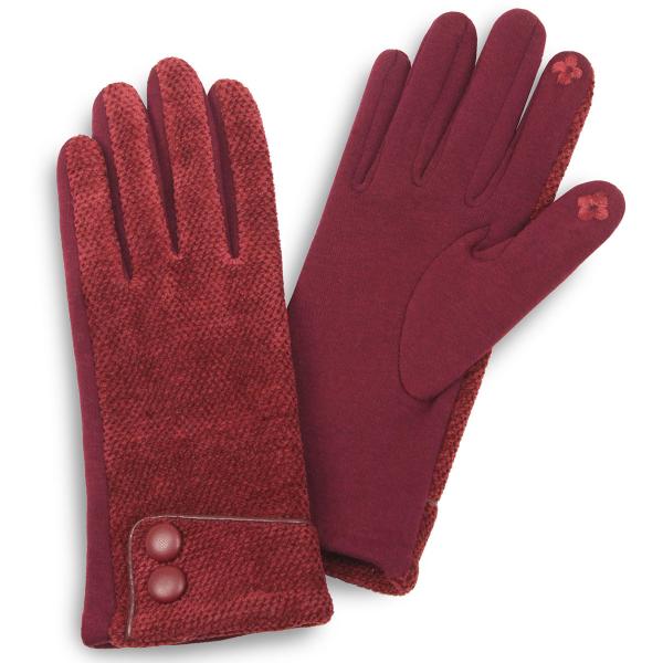 2390 - Touch Screen Smart Gloves 3560-BU<br>Burgundy w/Buttons - 