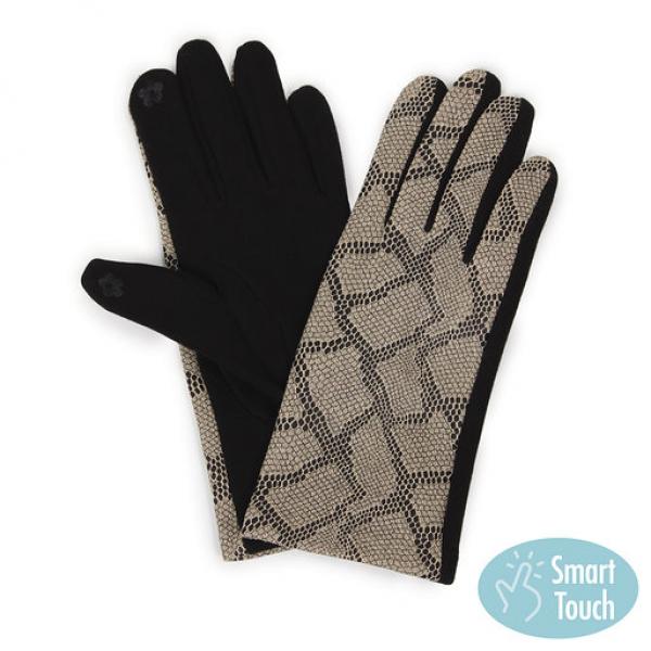 2390 - Touch Screen Smart Gloves 9762-BE<br> Snake Print Beige - 