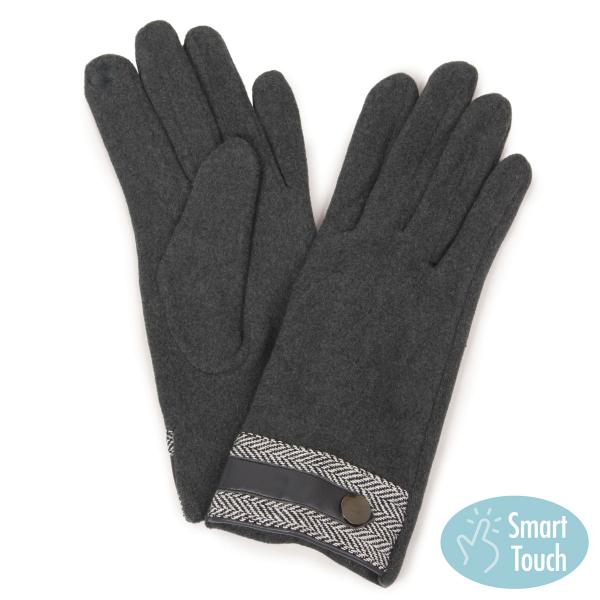2390 - Touch Screen Smart Gloves 9759-GE <br>Grey w/Herringbone - 