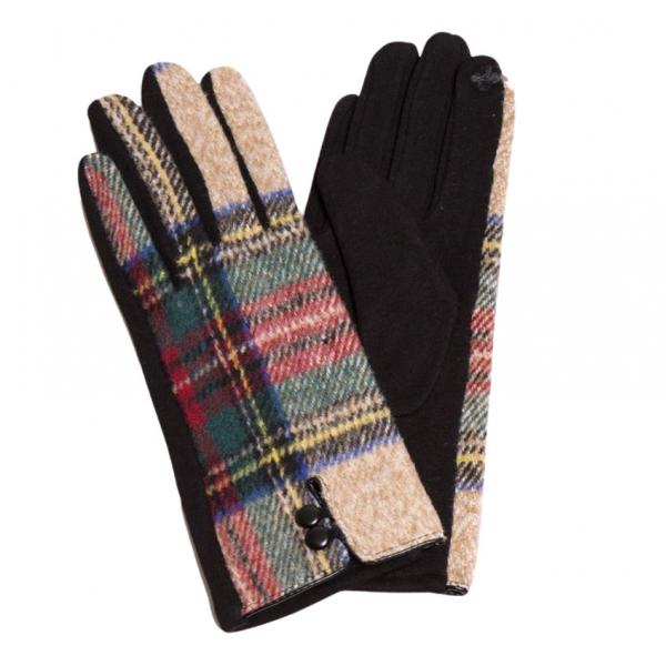 2390 - Touch Screen Smart Gloves 599-BE<br>Tartan Plaid Beige  - 