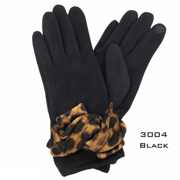 2390 - Touch Screen Smart Gloves 3004-BK <br>BLACK w/LEOPARD TRIM  - One Size Fits Most