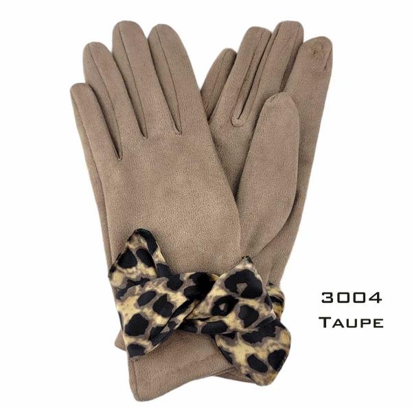 2390 - Touch Screen Smart Gloves 3004-TP<br>TAUPE w/LEOPARD TRIM  MB - 