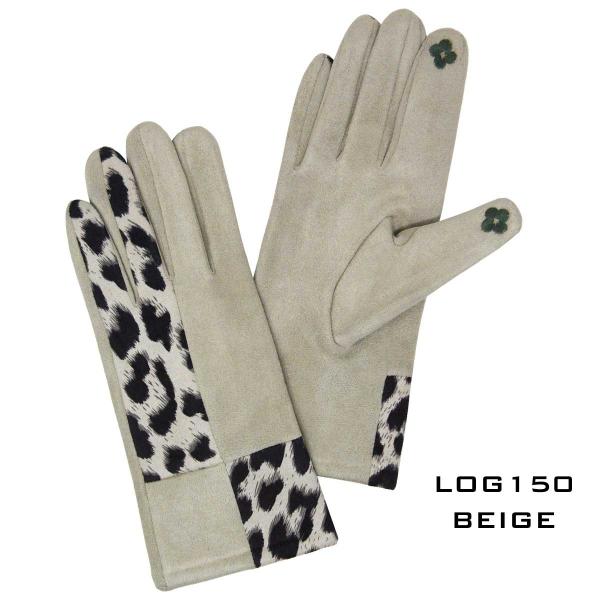 wholesale 2390 - Touch Screen Smart Gloves 150-BE<br>BEIGE w/LEOPARD*** - One Size Fits Most