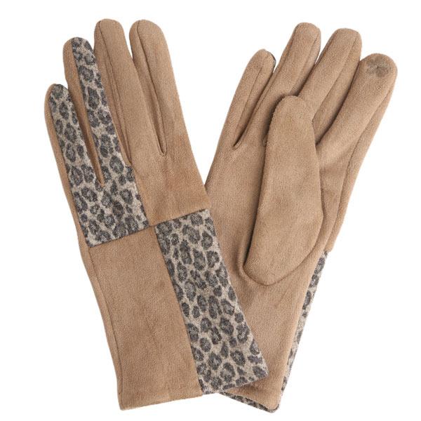 2390 - Touch Screen Smart Gloves 862-TN<br> Patchwork Leopard Tan  - One Size Fits Most