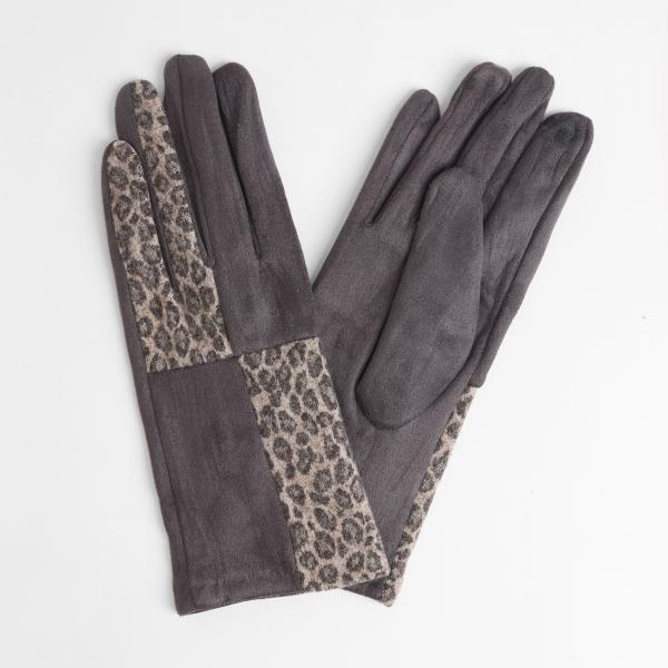 2390 - Touch Screen Smart Gloves 862-GR<br> Patchwork Leopard Grey  - 