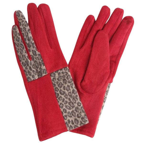 2390 - Touch Screen Smart Gloves 862-RD <br>Patchwork Leopard Red   - One Size Fits All