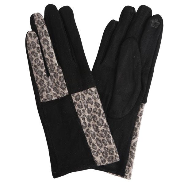 wholesale 2390 - Touch Screen Smart Gloves 862-BK<br> Patchwork Leopard Black  - One Size Fits Most