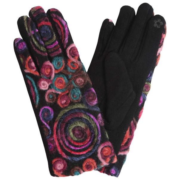 2390 - Touch Screen Smart Gloves 864-FC <br>Abstract Spiral Yarn  MB - One Size Fits All