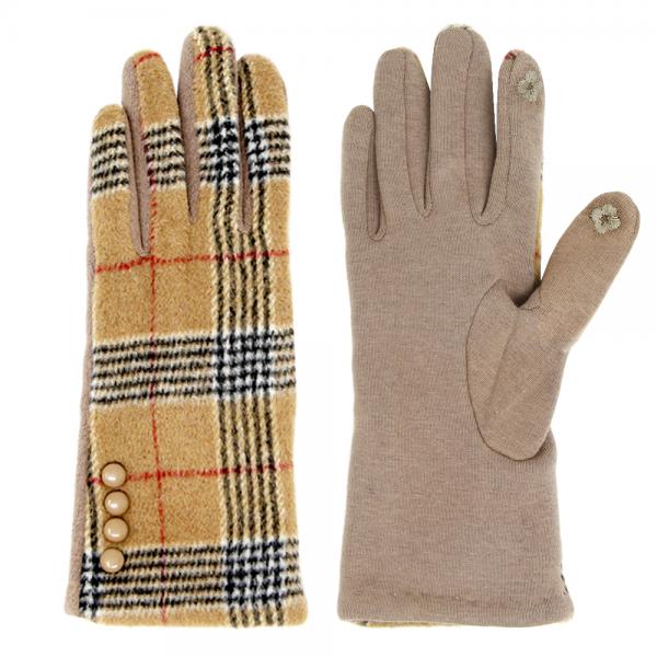 2390 - Touch Screen Smart Gloves LOG-098 Plaid Beige <br>Touch Screen Gloves  - 
