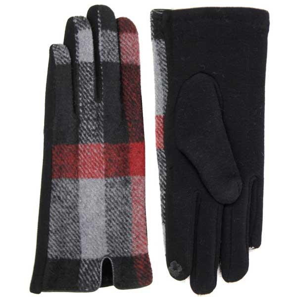 wholesale 2390 - Touch Screen Smart Gloves LOG-126 Plaid Black <br>Touch Screen Gloves  - One Size Fits Most