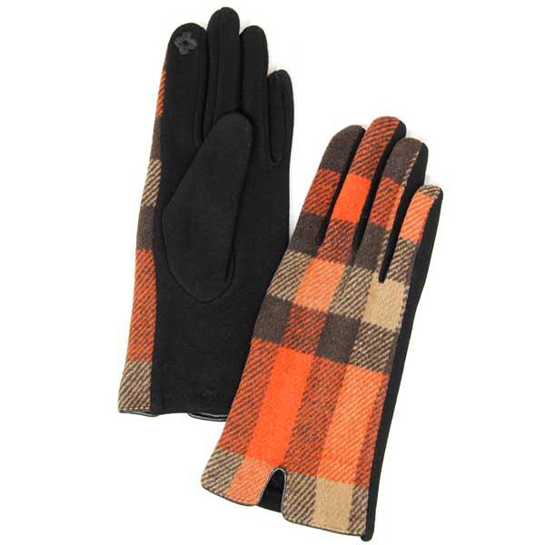 2390 - Touch Screen Smart Gloves LOG-126 Plaid Coral <br>Touch Screen Gloves  - One Size Fits Most