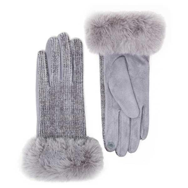 2390 - Touch Screen Smart Gloves Premium Gloves - Faux Fur/Chenille - Grey - One Size Fits Most