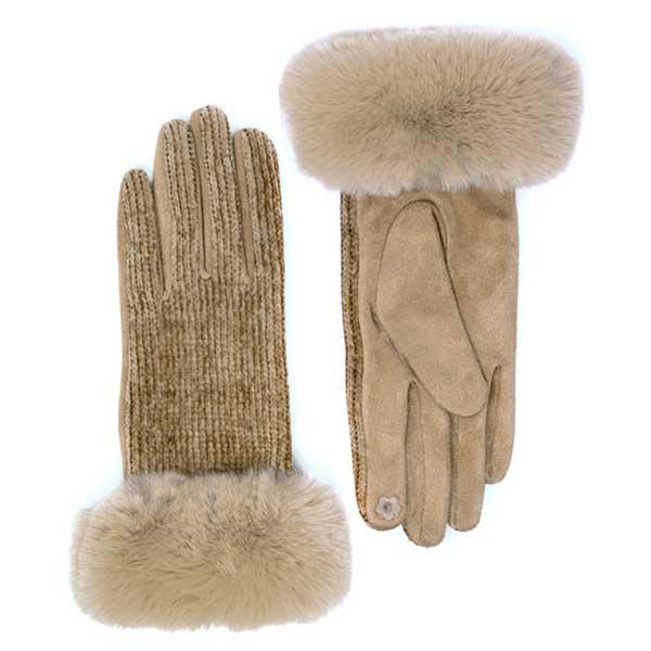 2390 - Touch Screen Smart Gloves Premium Gloves - Faux Fur/Chenille - Taupe - 